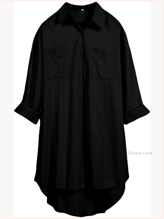 Tops - Oversized Linen Button Down Shirt Long Sleeve High Low Blouse Tunic Top